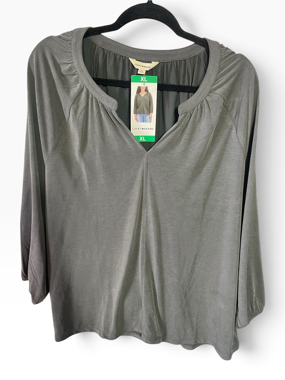 Lucky Brand Gray V- Neck Top Blouse